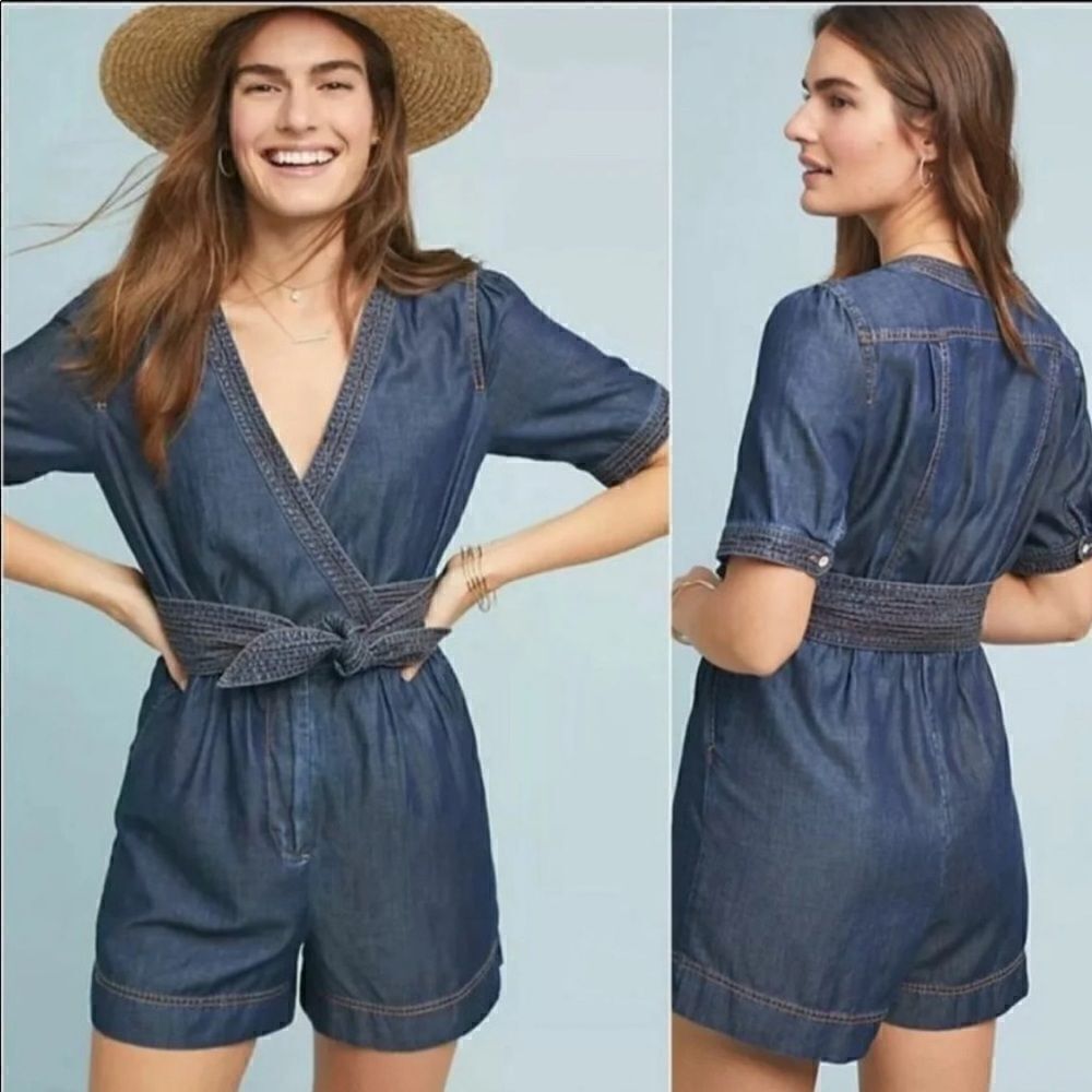 Anthropologie Pilcro + the Letterpress Denim Romper shorts